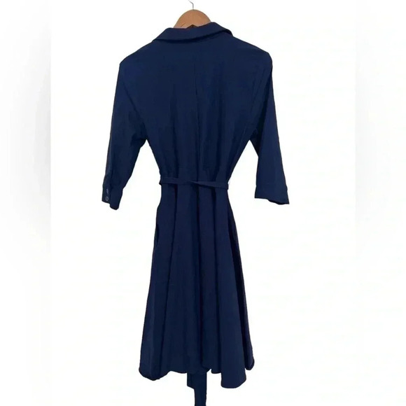 ModCloth Navy Blue 3/4 Sleeve Wrap Shirt Dress w/Pockets Belt Tie Size Large - Picture 5 of 7